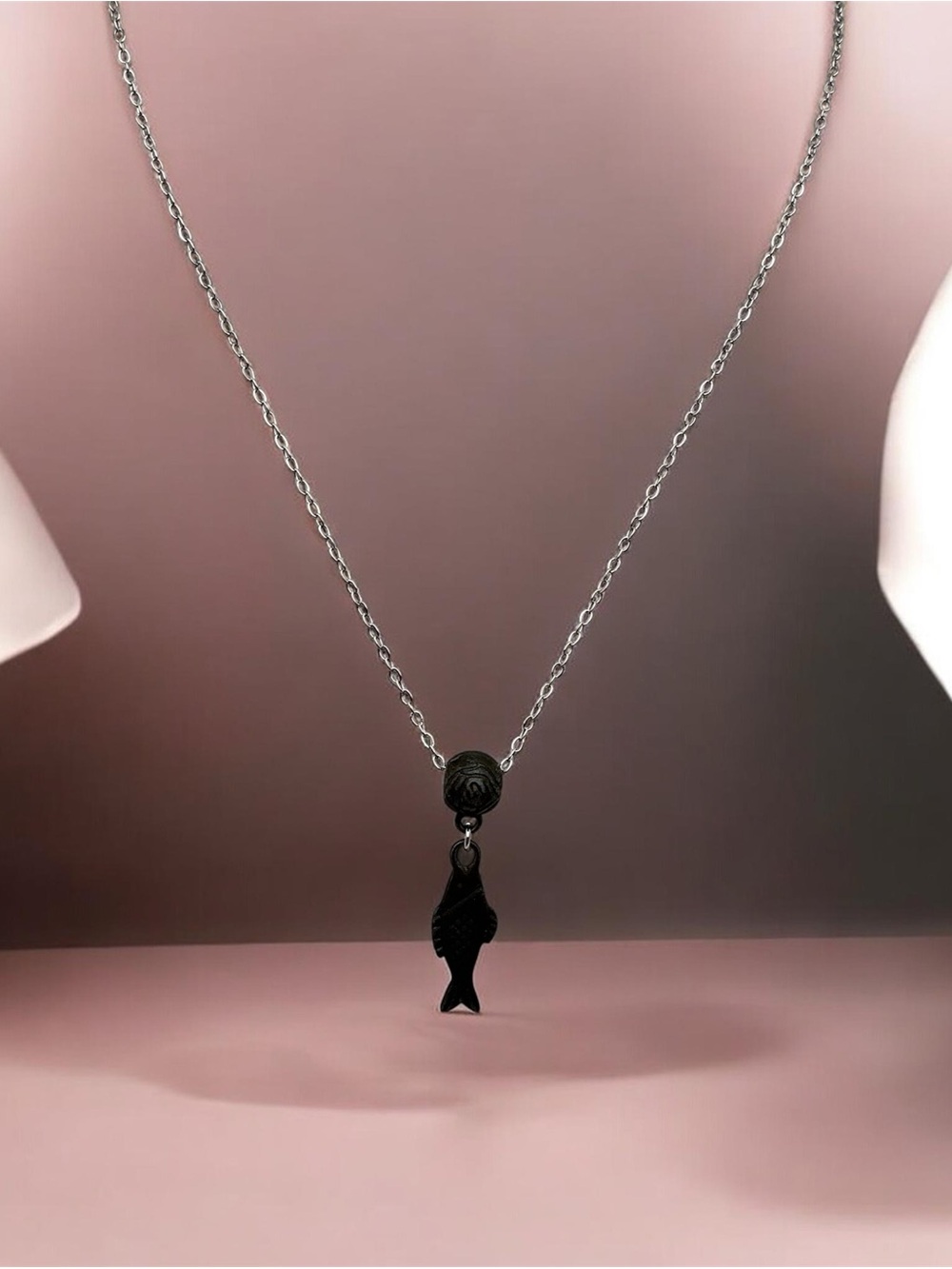 New Silver Tone Chain with Antique Fish Pendant